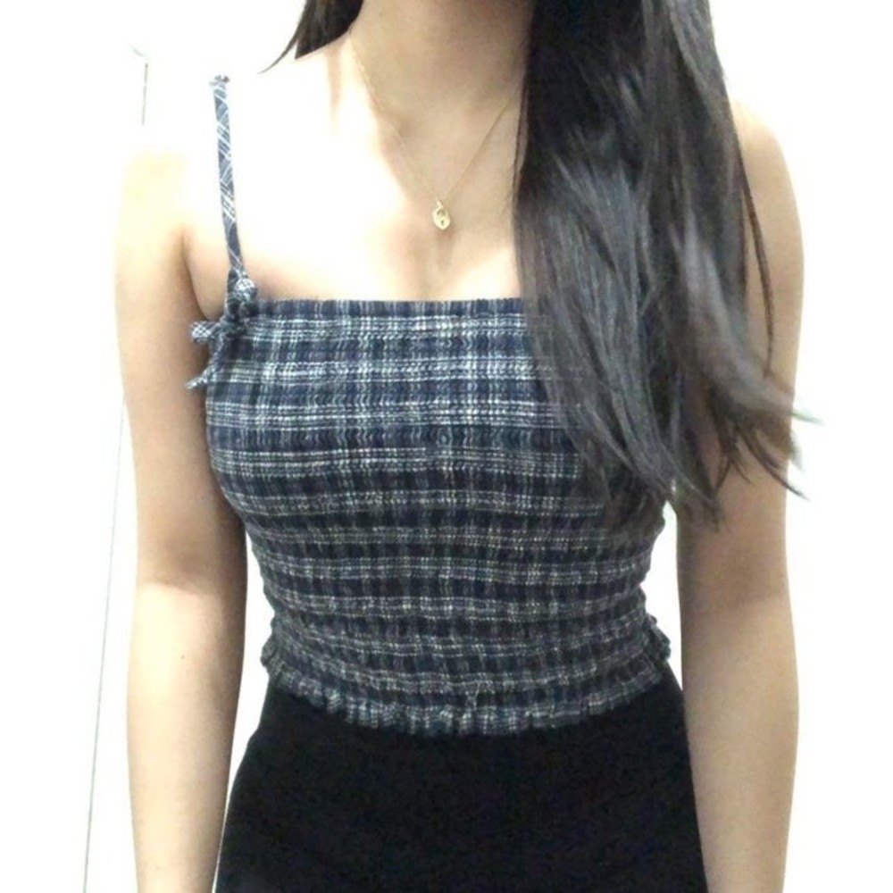 Forever 21 smocked plaid camisole with bows